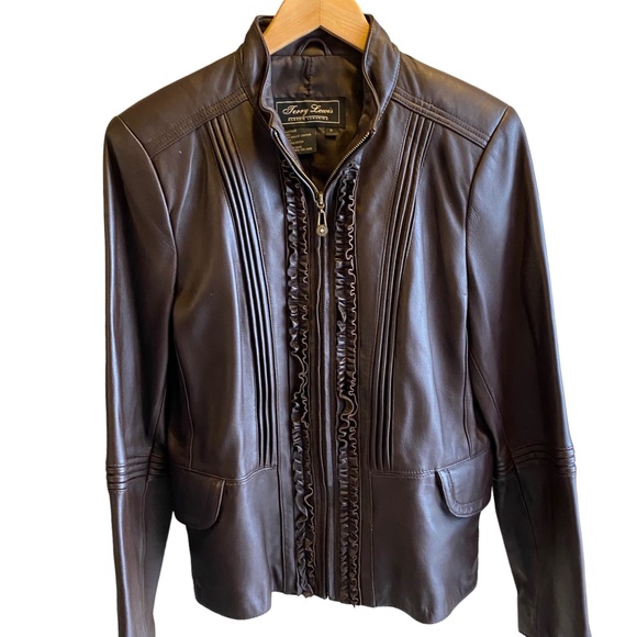 jerry Lewis Jackets & Blazers - Terry Lewis Classic Luxuries Ruffle Leather Jacket Brown
